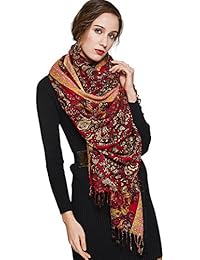 DANA XU 100% Pure Wool Women Winter Large Scarf Pashmina (Black) (Red)