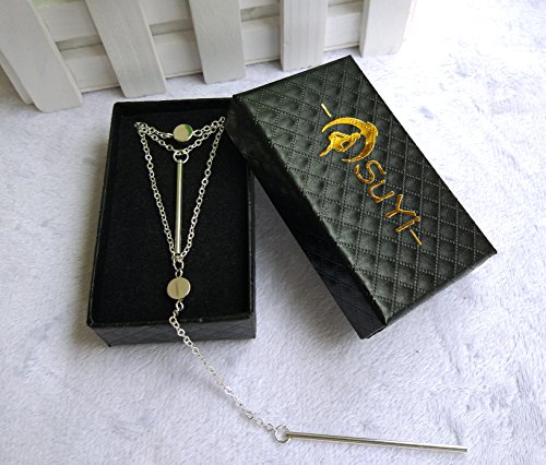 Suyi Exquisite Sequins Multilayer Chain Turquoise Beads Necklace with Feather Pendent Hanging Rod Silver - Thumbnail 6