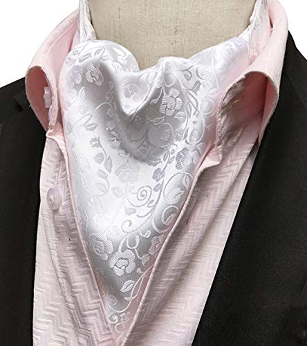 MENDENG Mens Black Gold Paisley Jacquard Woven Silk Cravat Formal Self Tie Ascot