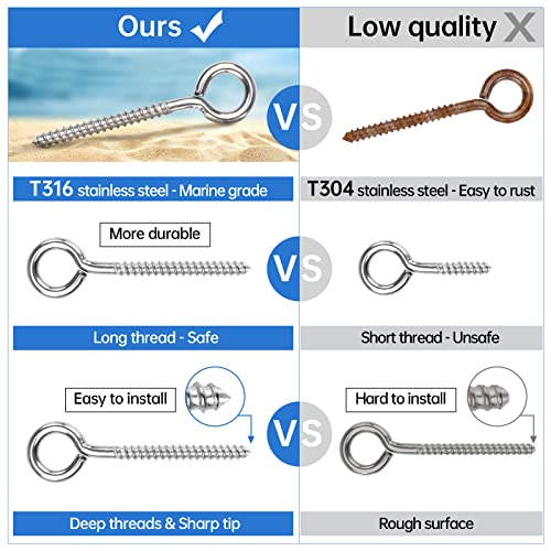 Muzata 10Pack 3.3Inch M6 Screw Eye Hooks Stainless Steel Heavy Duty