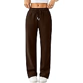 Straight Leg Sweatpants for Women Wide Leg Warm Fleece Sweatpants with Pockets Casual Cute High Waisted Winter Pants