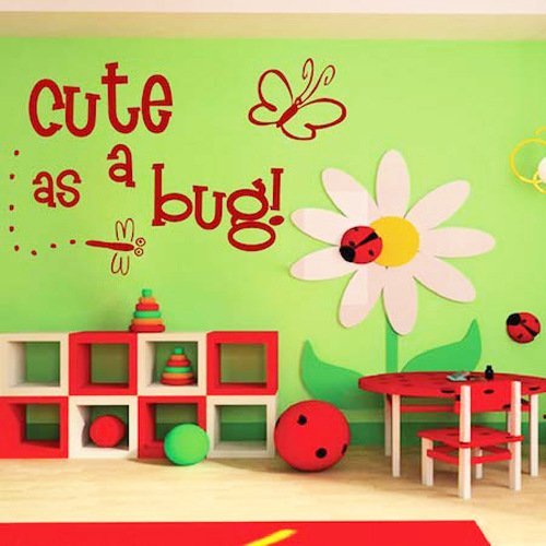 Homefulcomely PVC Wall Stickers English CUTE AS A BUG butterfly nursery nursery home decorWallpaper40.6cm x 61cm