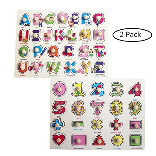 Pegged Puzzle Wooden Puzzle-Citmage Alphabet & Numbers Learning Puzzles Preschool Education for kids ages 2 and up Colorful (2 Pack) - Thumbnail 7