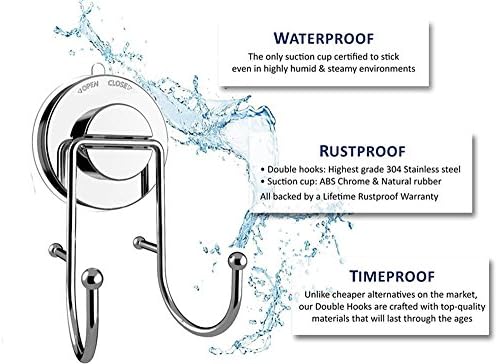 Aibily Powerful Vacuum Suction Cup Hook, Holder for Towel, Robe and Loofah - Stainless Steel Hooks for Bathroom and Kitchen - Can be Mounted Only on Clean Flat Smooth Surface (Chrome)