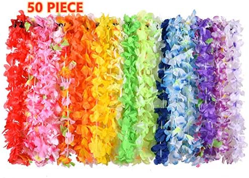 XADP 50 Counts Hawaiian Leis Necklace Tropical Luau Hawaii Silk Flower Lei Bulk Party Favors,Kids Luau Party Decorations and Party Supplies,50pcs