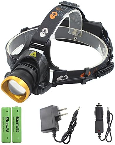 LED Headlamp Super Bright Headlight - Genwiss 3000 lumen CREE T6 Waterproof Zoomable Headlamp with Rechargeable Batteries, Car Charger, Wall Charger for Camping Biking Hunting Fishing
