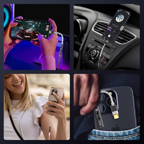 USB C to 3.5mm Audio Adapter with Dual Chip CX31993 MAX97220 DAC & HiFi Amplifier, 8-Strand 4N Single Crystal Silver-Plated Copper Cable,USBC to Headphones Aux Dongle for Android iPhone PC Mac (Black)