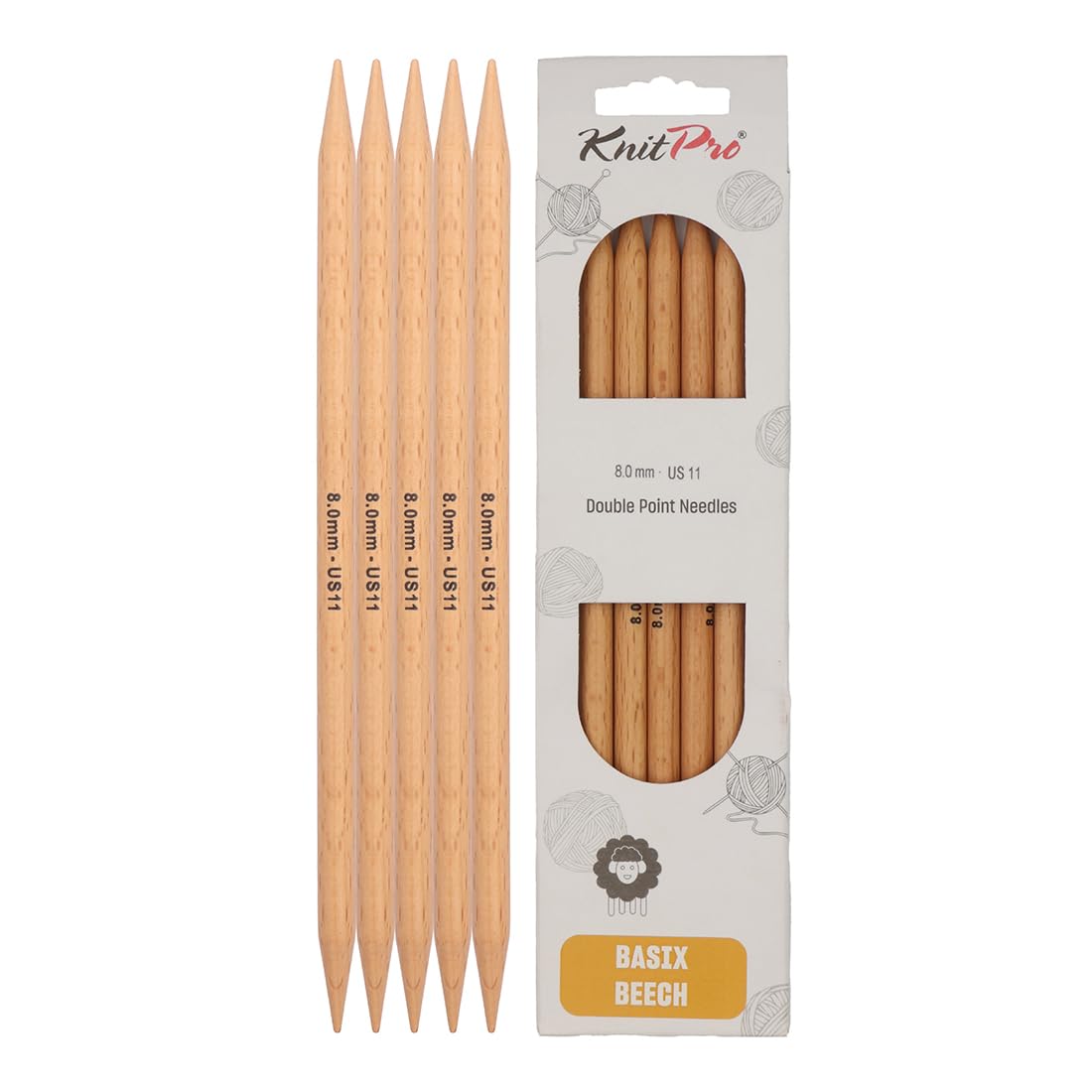 KnitPro Basix Beech Double Pointed Needles 8" (20cm) | 8.00mm — image 1