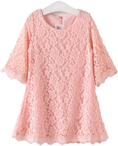 Girls Lace Flower Dresses Casual Crew Neck Floral A-Line Party Dress