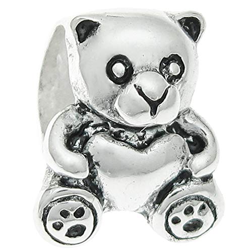 Queenberry Sterling Silver Teddy Bear Heart European Bead Charm