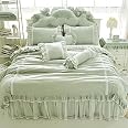 LELVA Shabby Chic Duvet Cover Set Queen - 4 Piece, Cotton, Ruffle Lace, Khaki, Includes Bed Skirt