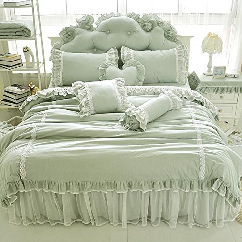 LELVA Shabby Ruffle Duvet Cover Set Full Cotton Chic