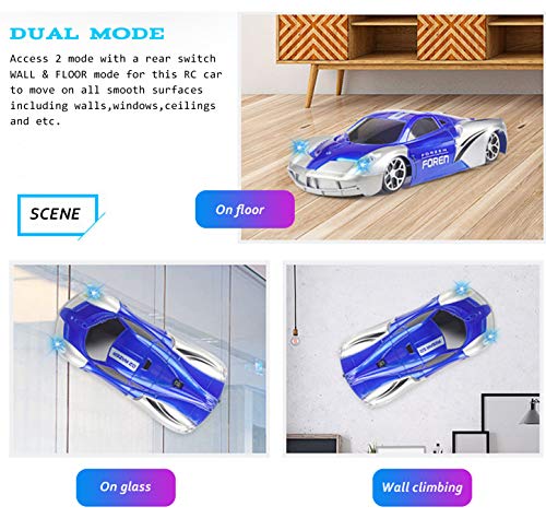 FIGROL Wall Climbing Car,Climbing Rc Cars 360° Rotating Stunt Vehicle,with Remote Control, LED Head Gravity,Rechargeable for Kid,Girfts(Blue) - Thumbnail 5