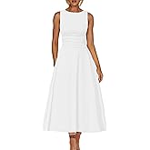 Kaximil Women's Boat Neck Sleeveless A Line Maxi Dress Ruffle Flowy Casual Long Dresses