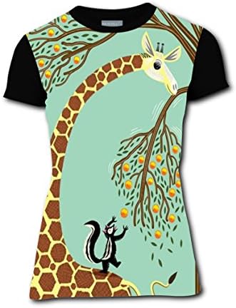 Squirrel and Giraffe Women Fashion Print Leisure Tee T-shirt Tops Circle Collar L