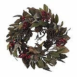 Nearly Natural 4901 Pinecone, Berry and Feather Wreath, 24-Inch, Brown