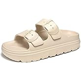 Haifago Womens Platform Sandals with Arch Support, Summer Beach Slides with Adjustable Buckle, Comfort Lightweight Chunky Cushion Slip on Sandal