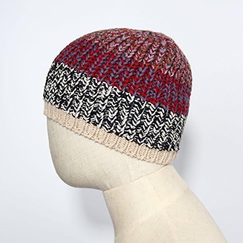 KBB Burgundy Red Blue Croquet Patterned Designer Warm Knitted Beanie Hat