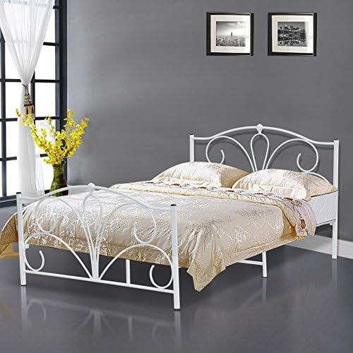 Popamazing 4Ft 6 White Metal Double Bed Frames Queen Size Mattress