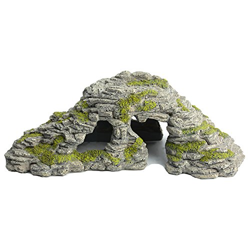 Reptile Habitat Climb Step Ledge Rock, Fish Hide Cave Aquarium Decorations, Fish Tank Artificial Mountain Decor Resin Ornament with 5 Holes