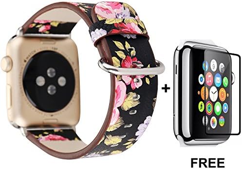 Band for Apple Watch with Free Tempered Glass Screen Protector 38mm/40mm, Jimbird Soft PU Leather Replacement Strap Wrist Band for Women Nike+, Series 1/2/3/4 (Protector just fit 38mm)