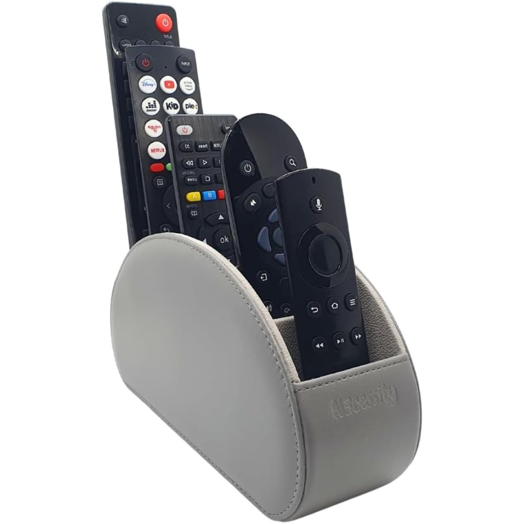 N3cessity Remote Control Holder/Desktop Organiser - Storage Caddy with 5 Compartments Fits Office Supplies, Makeup Brushes. (Grey)