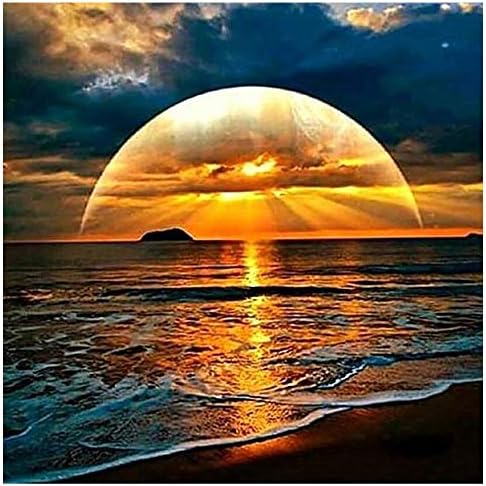 DOHAWIZS 5D Portray, Diamond Portray Full Drill Rhinestone Footage of Crystals Embroidery Kits Arts, Crafts & Stitching Cross Sew，Arts Craft for Dwelling Wall Decor（Seascape Sundown）19.7×19.7inch