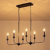 LMSOD Modern Black 6-Light Linear Chandelier, E12 Base, Adjustable Chain Lighting Fixture for Kitchen Island, Dining Room, or