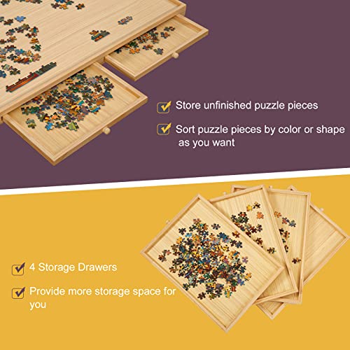 Jigitz 1500 Piece Wooden Jigsaw Puzzle Board - 26x34 Inch Puzzle Table With 4 Drawers