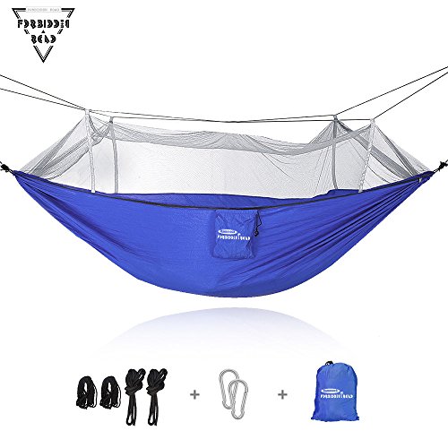 Forbidden Road Hammock Single & Double Mosquito Net Camping Hammock Capacity 300lbs Portable 0.73lbs for Outdoor Hiking Backpacking Travel Backyard Ropes Carabiners Included - Green Blue Pink