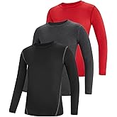 Sanke Boys Compression Shirt Long Sleeve Youth Athletic Undershirt Football Baseball Quick Dry Baselayer (1 or 3 Pack)