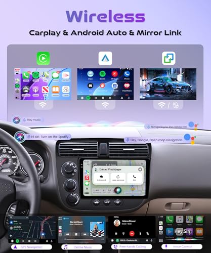 4Core 4G+128G Android 15 Radio de coche para Honda Civic 2001-2005, Rimoody Car Stereo Inalámbrico Carplay Andorid Auto Mirror Link 9'' HD visualización táctil GPS WiFi Bluetooth 5.0 FM/RDS EQ-32 SWC