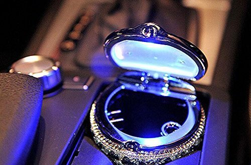 Follicomfy High Grade Bling Diamond Portable Auto Car Smokeless Cigarette Odor Ashtray Cylinder Cup Holder With Led Lamp,Black