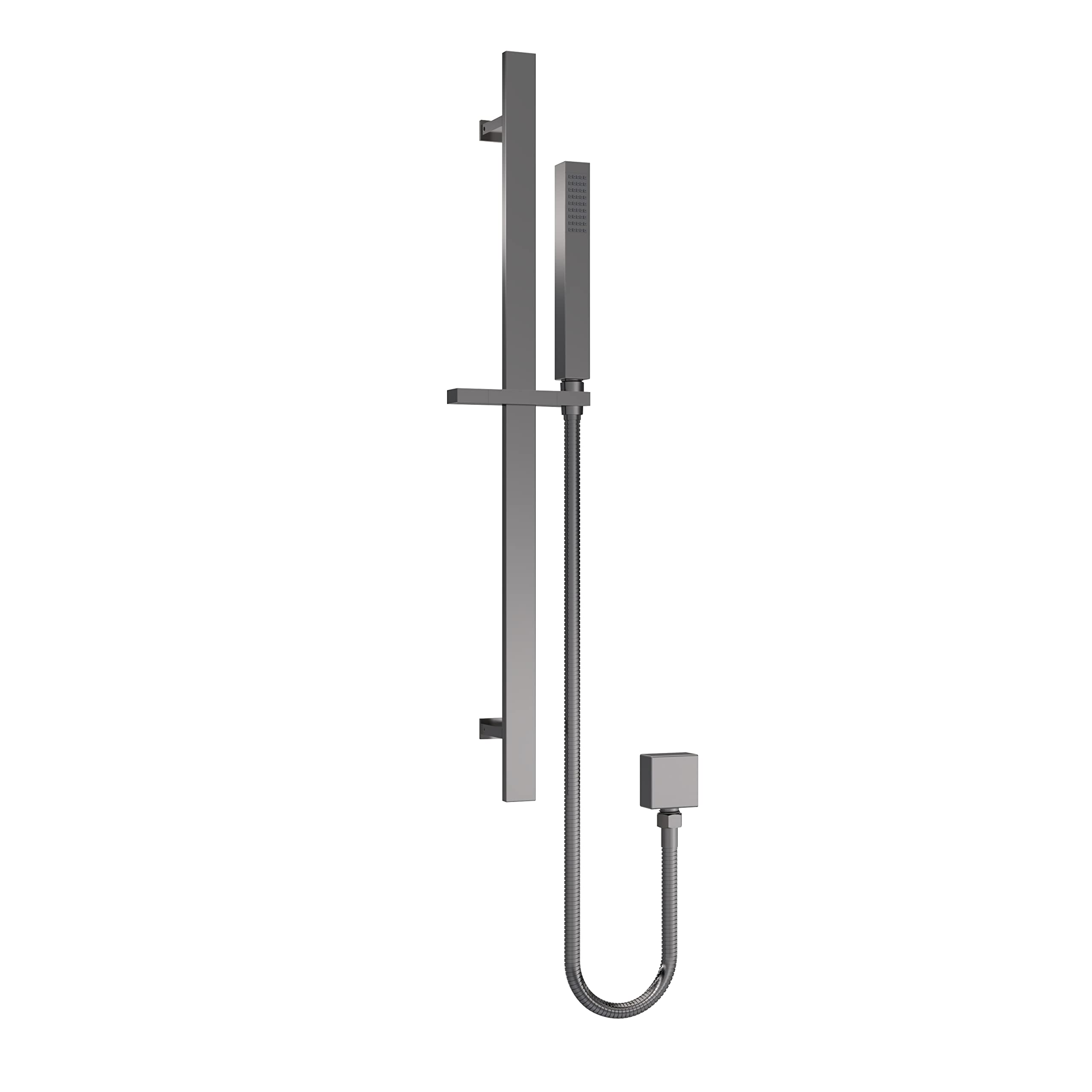 nuie A7167 Windon Modern Bathroom Wall Mount Square Slide Rail Shower Kit with Outlet Elbow, 685mm, Brushed Pewter