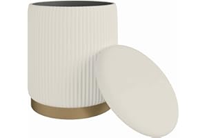 Boahaus Makeup Vanity Stool with Storage White Velvet Ottoman & Footrest, Compact Round Vanity Chair - for Small Spaces