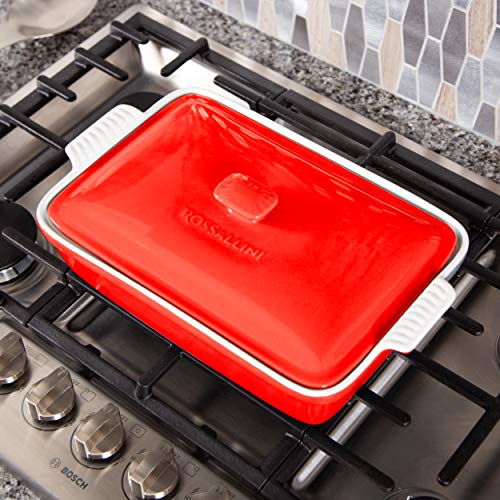 Rossallini Stoneware Casserole Dish Bakeware Set with Lid, Covered Rectangular Dinnerware, Large 4 Quart, 13 by 9 Inch, Rosso [Red] - Thumbnail 6