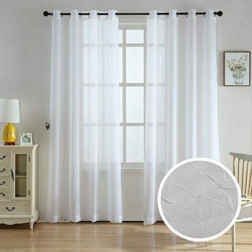 Taisiel Home Crushed Voile Window Treatment Home Decorations Eyelet Curtains Sheer Window Treatment Curtains  for Living Room Curtain / Villa (One Pair, 52"W×95"L, White)