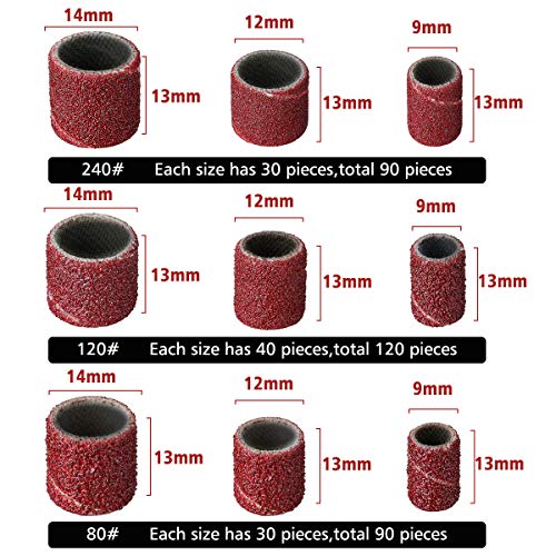 307 Pieces Drum Sander Set GOCHANGE Sanding Drum Kit - 300 Pieces Sanding Band Sleeves (80#/120#/240#) + 6 Pieces Drum Mandrels for Dremel Rotary Tool (2.35mm/3.17mm)+ 1 Combination Wrench