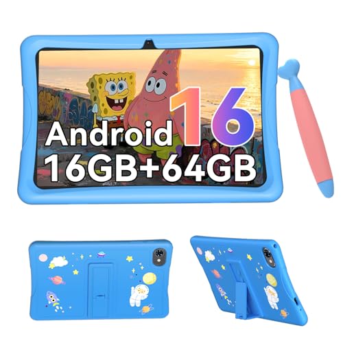 Tablet Bambini 10 Pollici, Android 16 Tablet per Bambini 3-12 Anni, 16GB RAM(4+12) + 64GB ROM, Controllo Genitori, GMS, 5000mAh, WiFi6, WidevineL1, con Custodia Anti-caduta e Penna, Garanzia di 4 anni