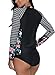 ALove Women Floral Rash Guard Shirts Striped Swim Shirts Sun Protection Surf Shirts Large