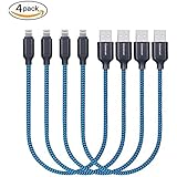 Charlemain Short Lightning Cable Nylon Braided 1ft Lightning to USB Charging Cable 12 inch iPhone Charger Cable for iPhone X/8/8 Plus 7/7 Plus 6/6s Plus 5/5s/5c, iPad mini/Air/Pro iPod touch - 4Pack