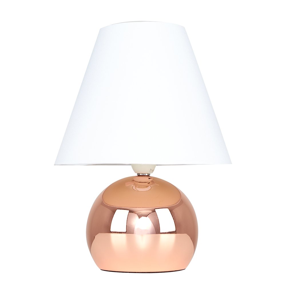 Modern Copper Touch Dimmer Bedside Table Lamp with Cream Tapered Light