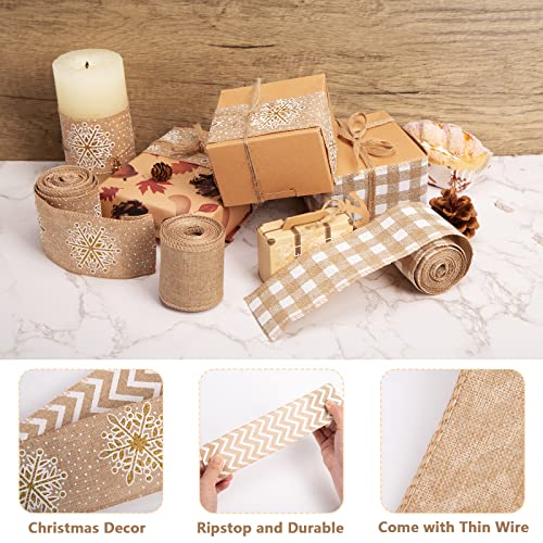 VGOODALL Burlap Ribbons, 6 Rolls Jute Ribbons Christmas Ribbons Wired Ribbons 20 Yards for Crafts Gift Wrapping Decor