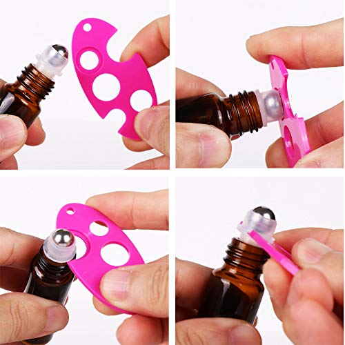 24, 10ml Amber THICK Glass Roller Bottles Big Steel Roll Ball for Aromatherapy Essential Oils (24 Labels, 3 Droppers, 1 Funnel, 1 Extra Roller Balls, 1 Bottle Opener)