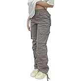 Viatabuna High Waisted Cargo Pants for Women Baggy Y2k Straight Wide Leg Pants with Pockets Streetwear