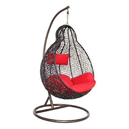 Arcwood Interiors Rattan & Wicker Single Seater Swing Chair (Black_114.3 x 91.4 x 76.2 cm) with Stand