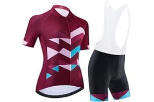 SUDU SUDO Women's Cycling Jersey Set Breathable Road Bike Shirts Kit Short Sleeve Cycling Clothing with Gel Padded Bib Shorts