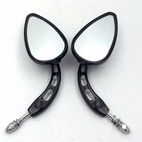 HTT Motorcycle Black Flame Groove with Skull Stem Side motorcycle Mirrors for 1982 and Up universal to most Harley bike Dyna Touring Sposter CVO