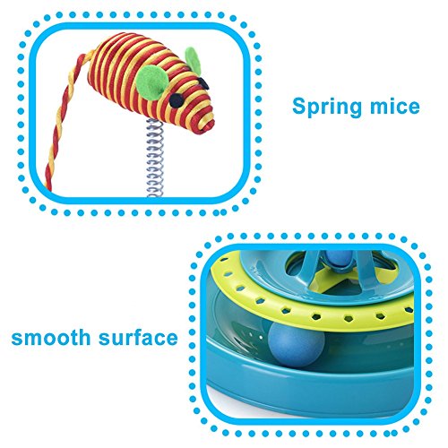 image for AUOON Cat Turntable Scratch Toys with Spring Mouse, Plastic Turbo Trac