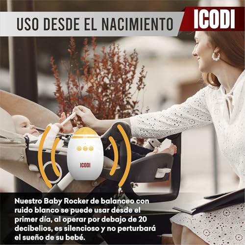 ICODI Baby Rocker Harmony - Automatic Rocking Chair for Baby Hammock with Bluetooth, Universal Baby Rocker for Stroller and Crib with Soothing Sounds, USB-C Rechargeable 1200mAh, Adjustable Swinging
